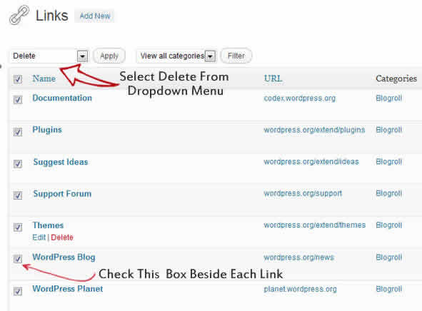 how to delete blogroll links